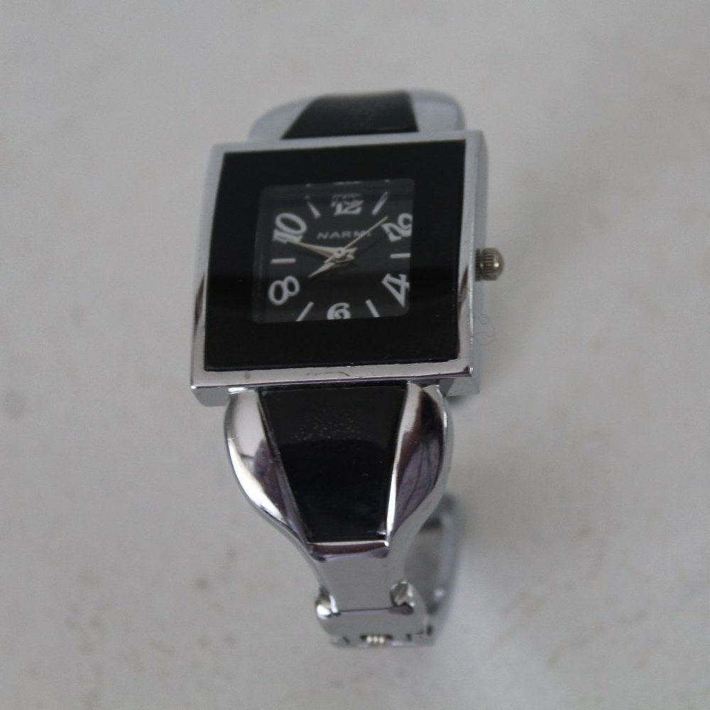 Narmi Black and Silver Cuff Bracelet Quartz Watch